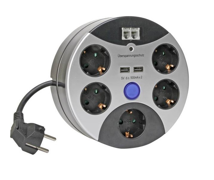 Multipresa con protezione da sovratensioni, 5 schuko, 2 USB, 2RJ45 - Kopp EL2082 Kopp