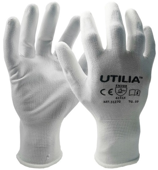 Guanti da lavoro in poliuretano bianchi taglia 10 Utilia WB1116 Utilia