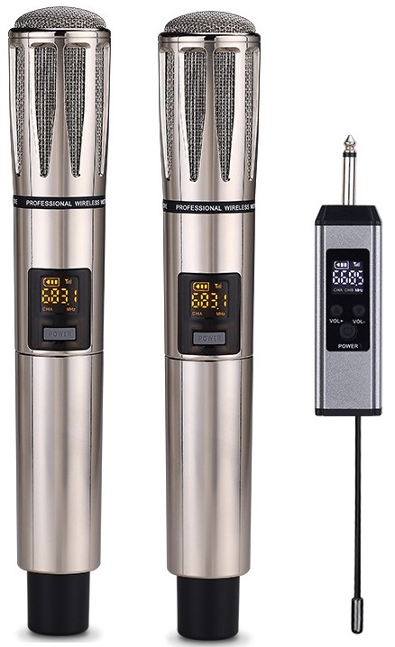 Coppia di microfoni wireless ricaricabili UHF MIC022 