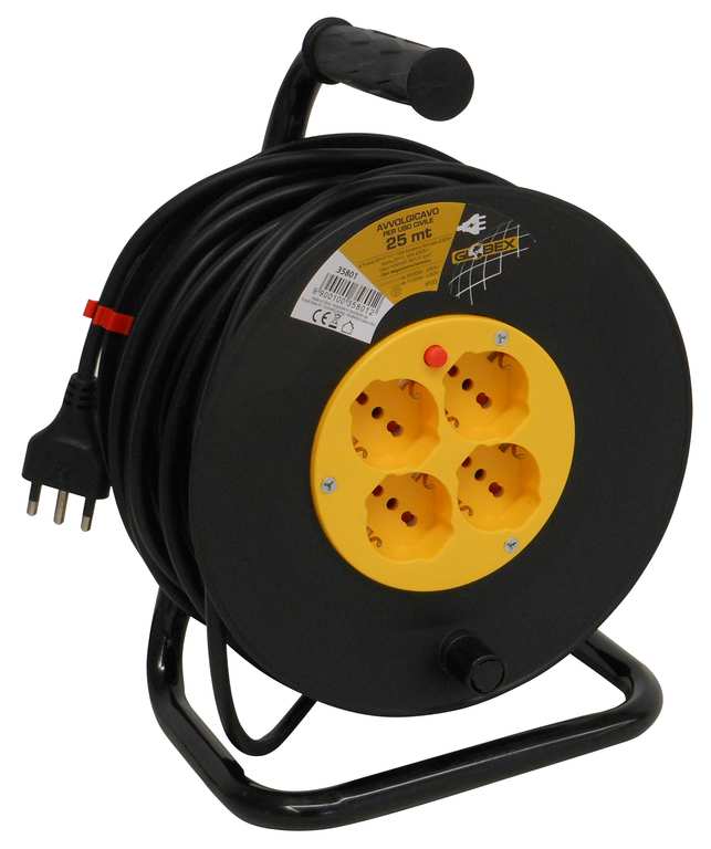 Globex AVVOLGICAVO ELETTRICO cavo mt. 25 spina 16A/4 prese 10/16A schuko FV35801 Globex