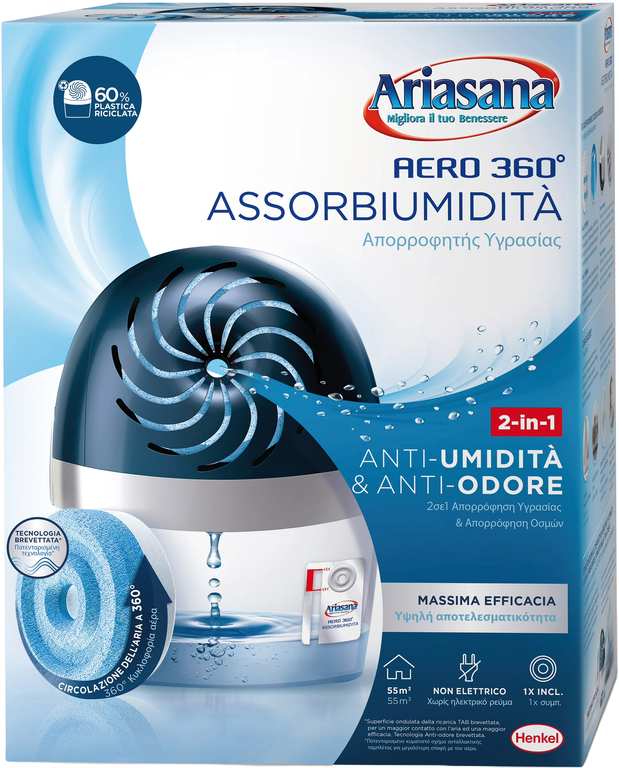 Henkel ASSORBIUMIDITÀ ARIASANA KIT AERO 360° CON 1 RICARICA 450 grammi FV56944 Henkel
