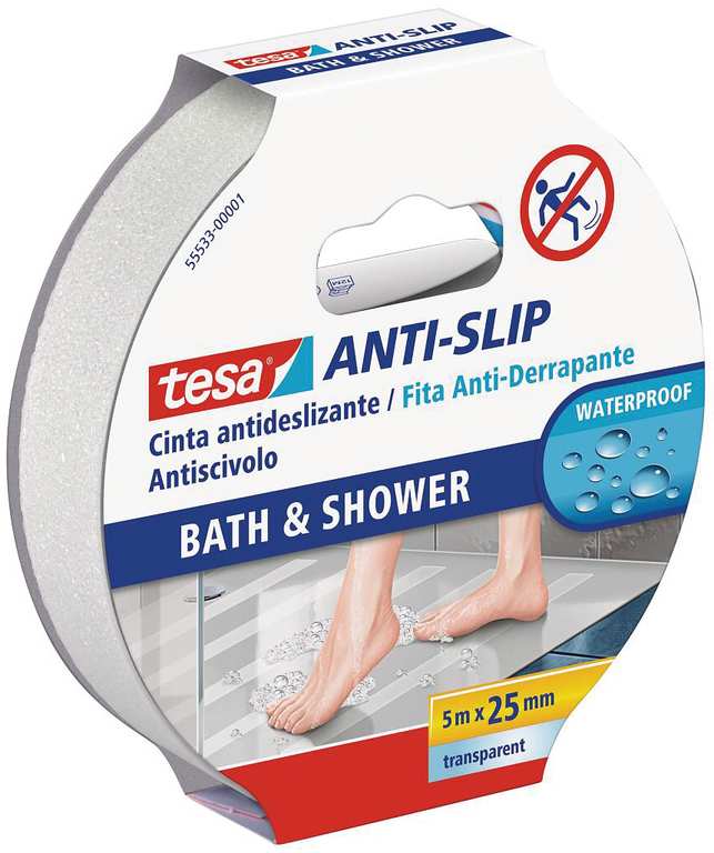 Tesa NASTRO ANTISDRUCCIOLO ADESIVO PER BAGNO E DOCCIA mm. 25x5 mt. col. Trasparente FV55718 Tesa