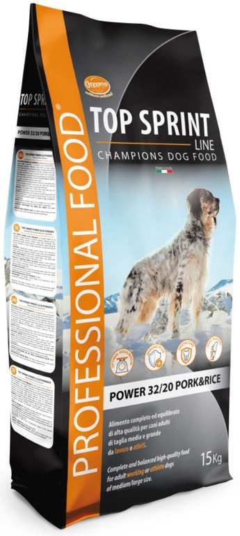 Top Sprint CROCCHETTE PER CANI DA LAVORO/ATLETI POWER 32/20 PORK&RICE Prot./Grassi 32-20% - kg. 15 FV57500 Top Sprint