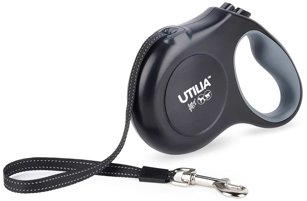 Utilia Pet GUINZAGLIO RETRATTILE A NASTRO LARGE mt. 5 per cani fino a kg. 50 col. Nero FV50239 Utilia Pet
