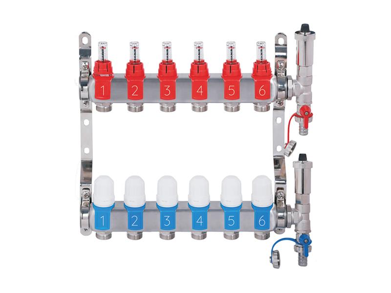 Square stainless steel distributor with automatic venting - 6 ways TI6440701 
