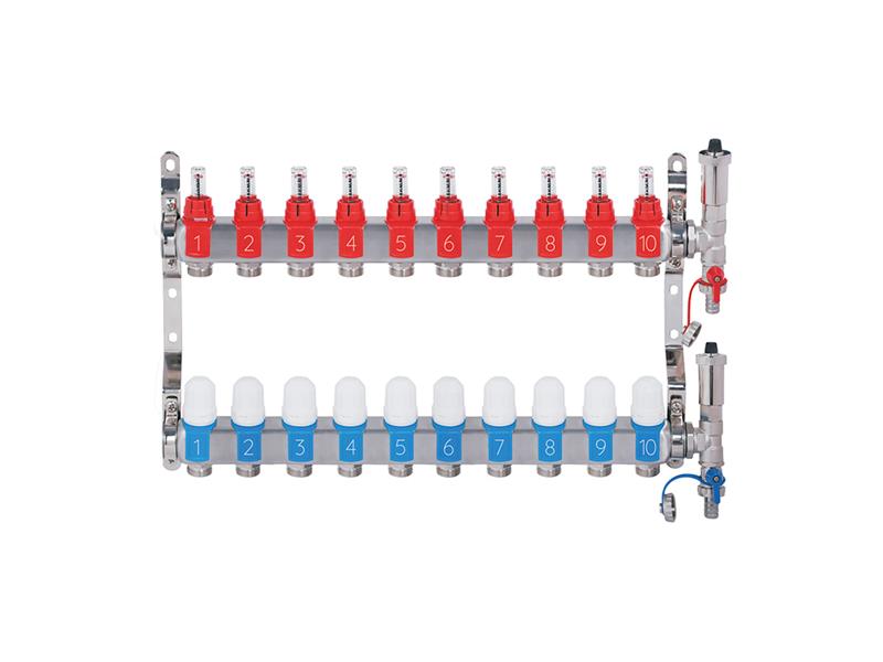 Square stainless steel manifold with automatic venting - 10 way TI6440705 