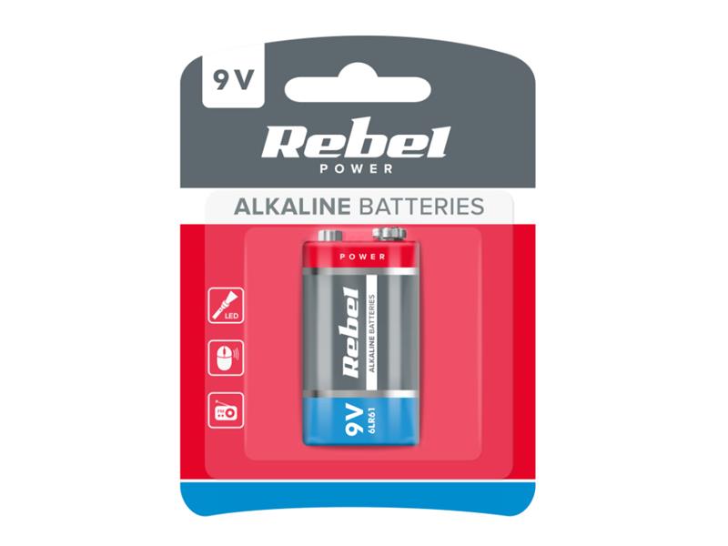 Battery 9V (6LR61) alkaline REBEL 1pc / blister BAT0062B TI4270493 Rebel
