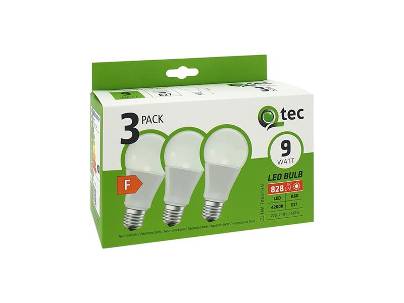 LED bulb E27 9W A60 white natural QTEC P1516 3pcs TI4111453 QTEC