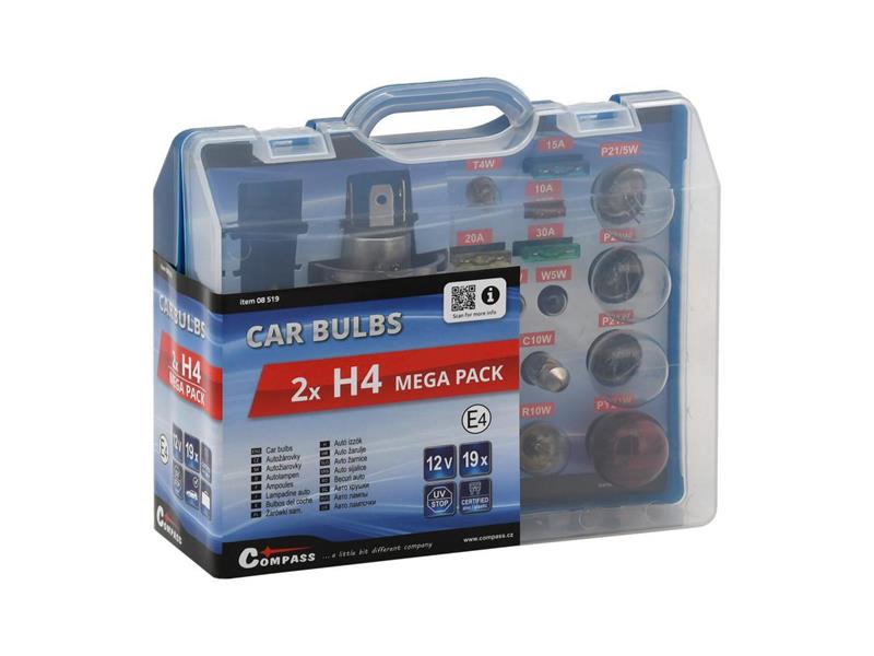 Set of car bulbs MEGA H4+H4+fuses COMPASS 08519 TI4120072 COMPASS