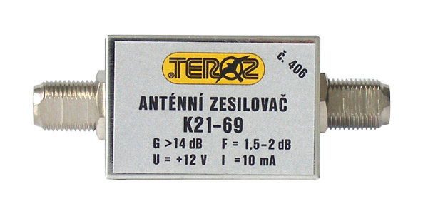 Antenna amplifier Teroz 406X, low noise, UHF, G14dB, F1.5dB, U98dBμV, F-F TI14411247 TEROZ