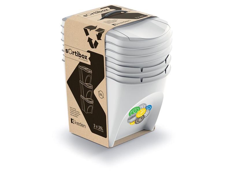 Waste bin SORTIBOX 3x25l ash grey TI6440979 PROSPERPLAST