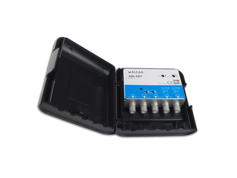 Antenna amplifier ALCAD AM487, for mast, 1xFM G20dB, 1xDAB G20dB, 2xUHF G32dB, filter 5G, U108dBµV TI14411349 ALCAD