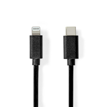 Lightning Cable | USB 2.0 | Apple Lightning 8-Pin | USB-C Male | 480 Mbps | Nickel Plated | 1.00 m | Round | PVC | Black | Label NECCGL39650BK10 Nedis