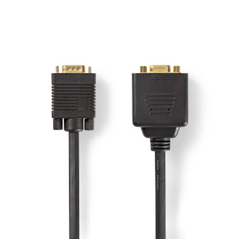 VGA Cable | VGA Male | 2x VGA Female | Gold Plated | Maximum resolution: 1280x768 | 0.20 m | Round | ABS | Black | Envelope NECCGP59120BK02 Nedis