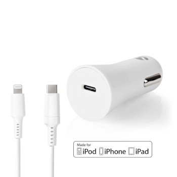 Car Charger | 20 W | 1.67 / 2.22 / 3.0 A | Number of outputs: 1 | Port type: USB-C | Lightning 8-Pin (Loose) Cable | 1.00 m | Automatic Voltage Selection NECCPDL20W111WT Nedis