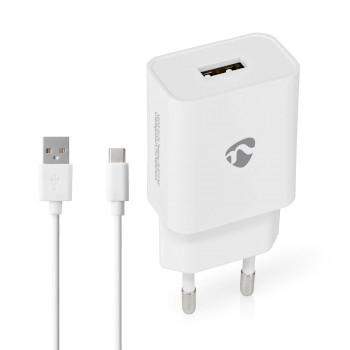 Wall Charger | 12 W | Quick charge feature | 1x 2.4 A | Number of outputs: 1 | USB-A | USB Type-C (Loose) Cable | 1.00 m | Single Voltage Output NEWCHAC242AWT Nedis