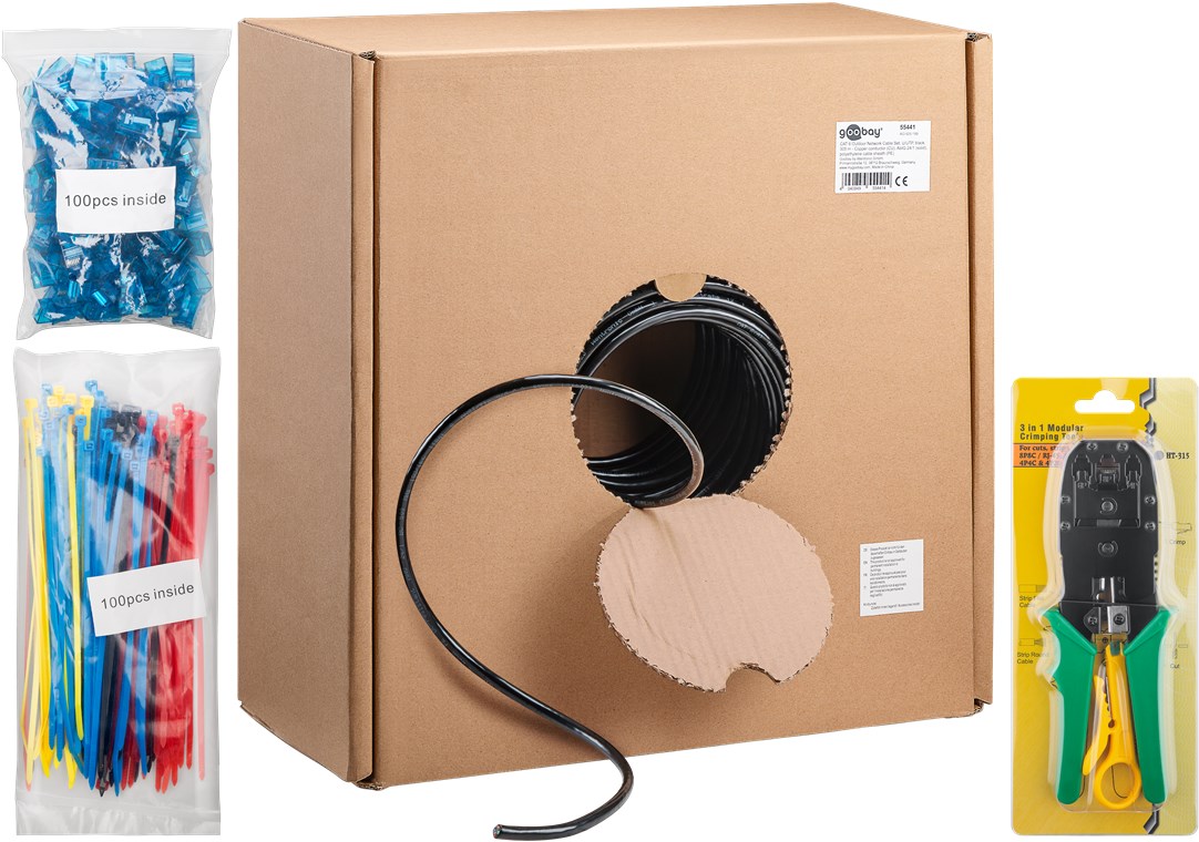 Set cavi di rete per esterni CAT 6A, U/UTP, nero WE55441 Goobay