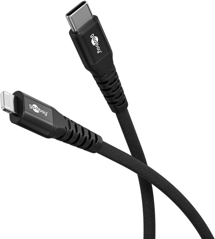 Cavo tessile Lightning a USB-C supermorbido con connettori in metallo, 3 m, nero WE74517 Goobay