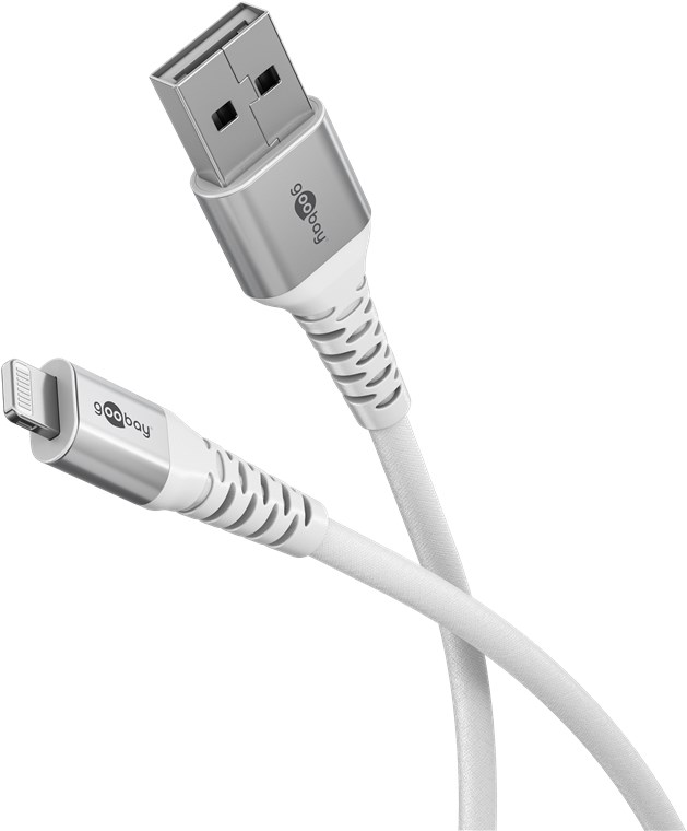 Cavo tessile Lightning a USB-A supermorbido con connettori in metallo, 3 m, bianco WE74513 Goobay
