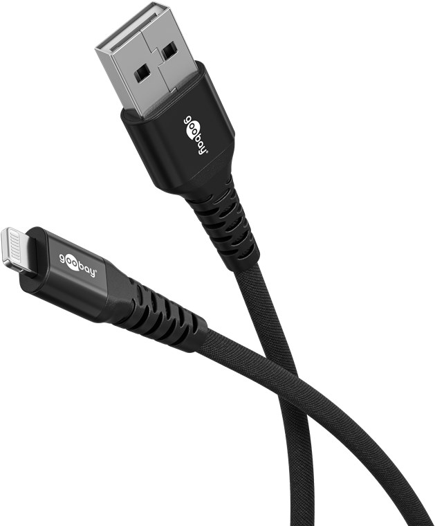 Cavo tessile Lightning a USB-A supermorbido con connettori in metallo, 3 m, nero WE74509 Goobay