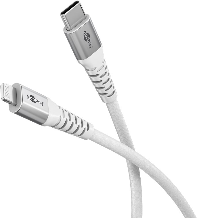 Cavo tessile Lightning a USB-C supermorbido con connettori in metallo, 3 m, bianco WE74521 Goobay