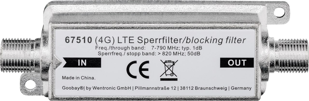 Filtro di blocco LTE/4G, presa F a presa F WE67510 Goobay