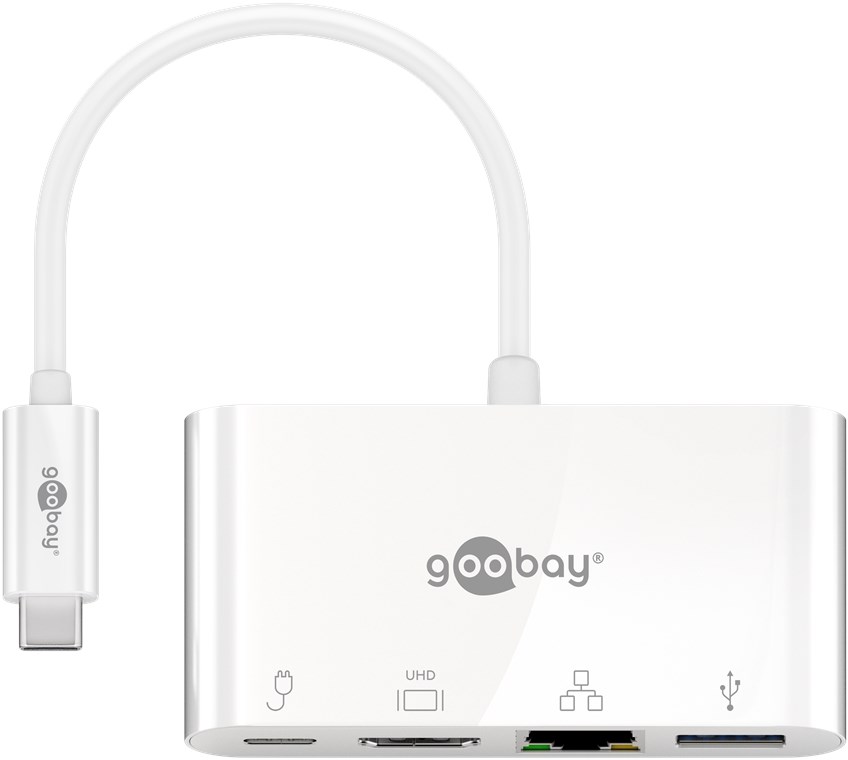 Adattatore multiporta USB-C a HDMI e Ethernet, PD, bianco WE62105 Goobay