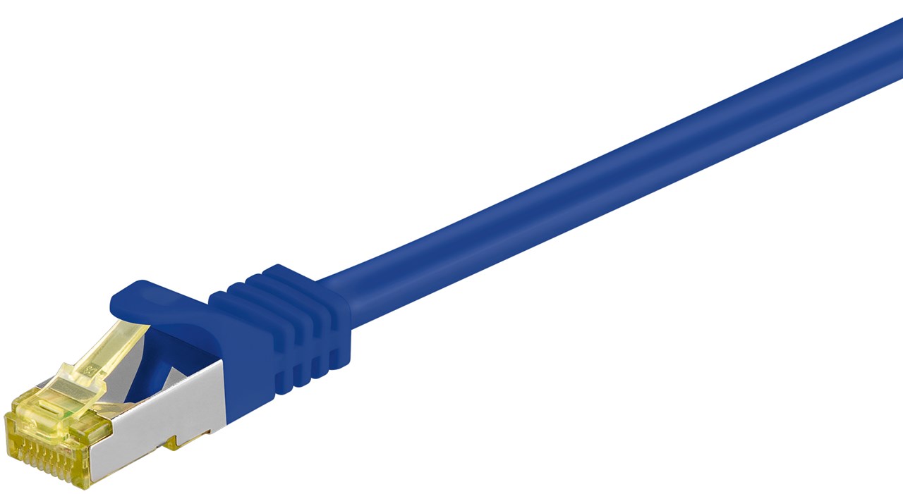 RJ45 cavo patch CAT 6A S/FTP (PiMF), 500 MHz, con cavo grezzo CAT 7 , blu WE91637 Goobay