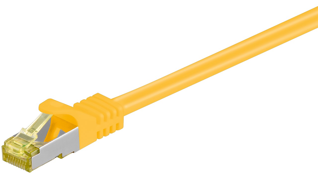 RJ45 cavo patch CAT 6A S/FTP (PiMF), 500 MHz, con cavo grezzo CAT 7 , giallo WE91647 Goobay