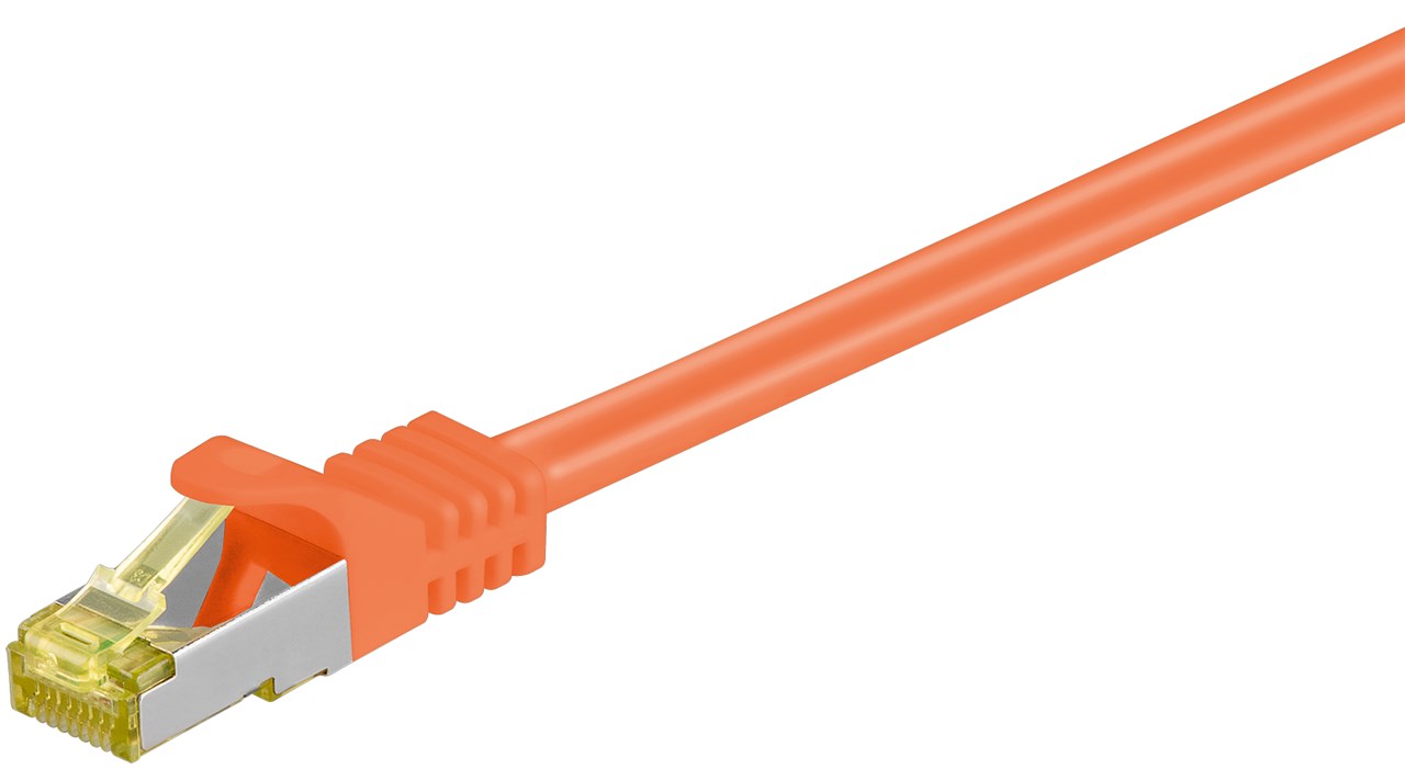 RJ45 cavo patch CAT 6A S/FTP (PiMF), 500 MHz, con cavo grezzo CAT 7 , arancione WE91660 Goobay