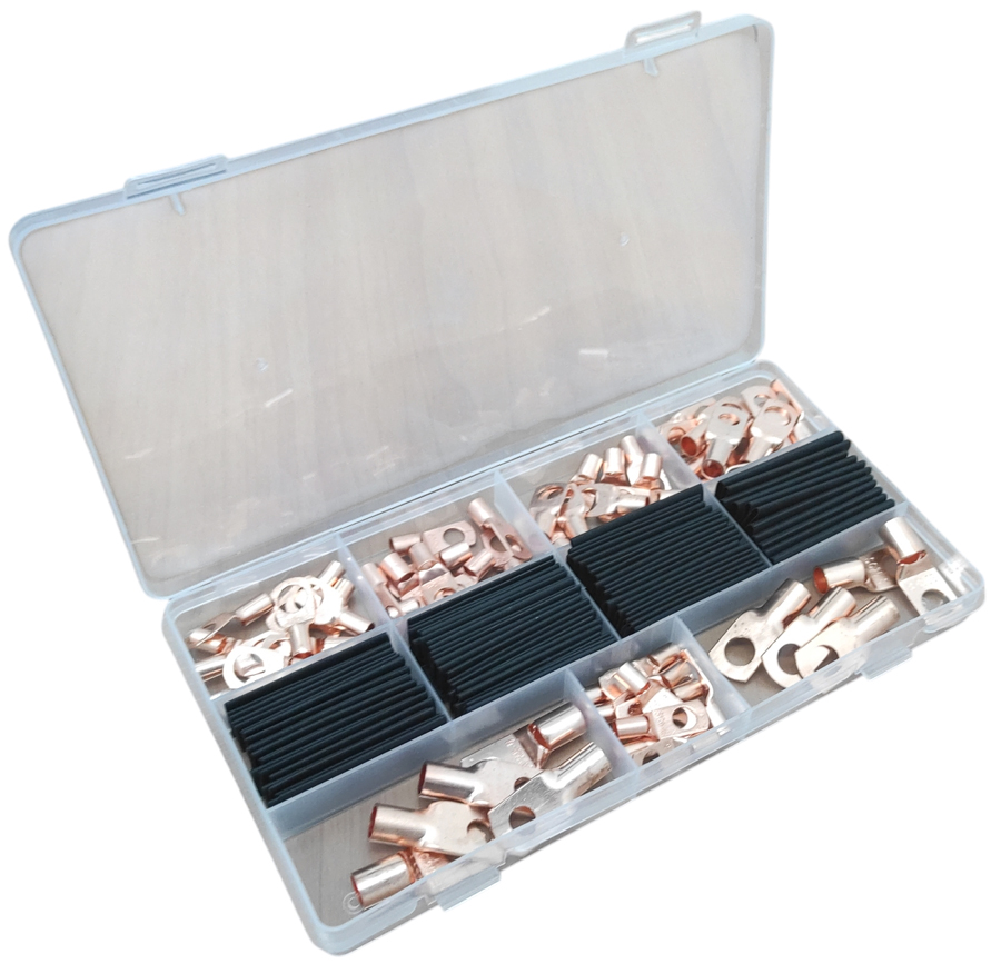 Kit 130 pezzi terminali di potenza ad occhiello con guaina termorestringente WB446 