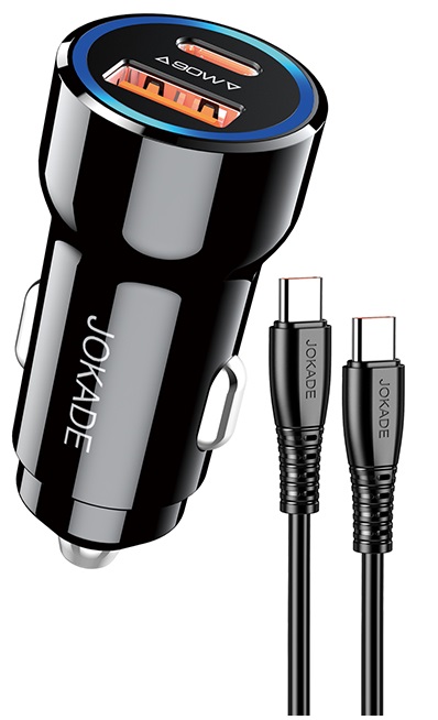Alimentatore caricabatterie da auto USB/Type-c con cavo Type-C 90W 20V/3A nero JH048 F4240 Jokade