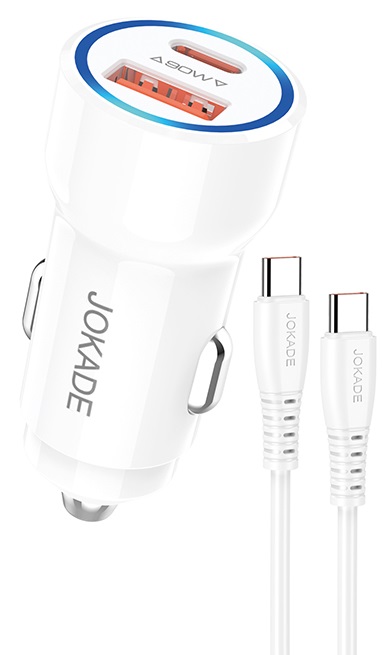 Alimentatore caricabatterie da auto USB/Type-c con cavo Type-C 90W 20V/3A bianco JH048 F4245 Jokade