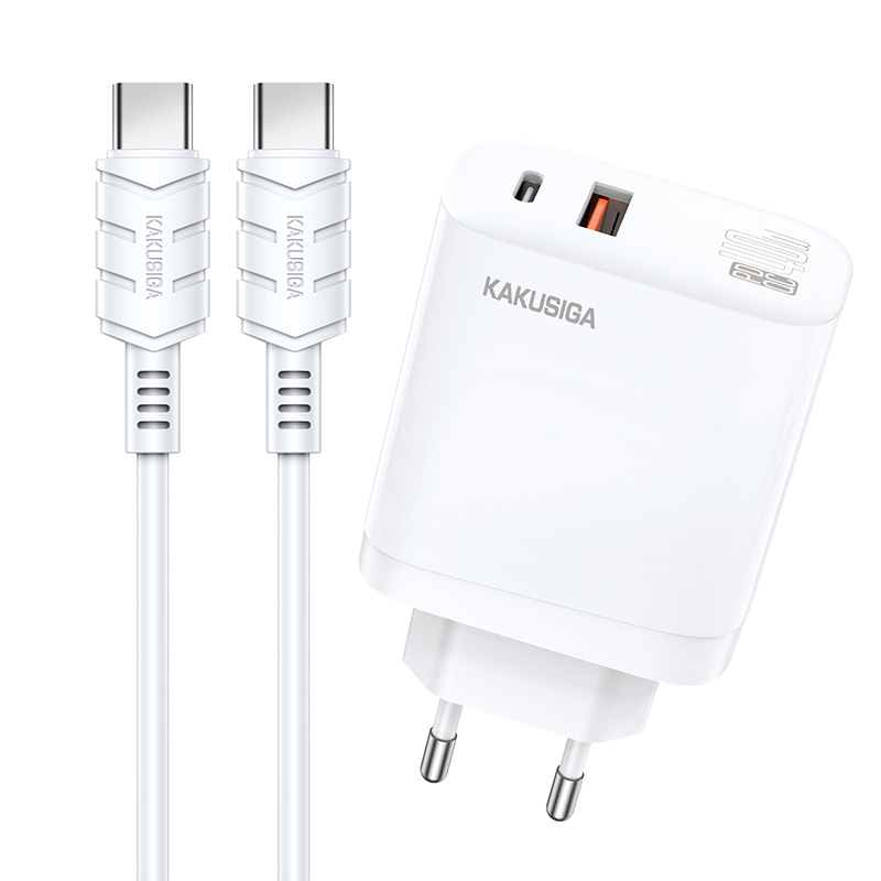 Caricabatterie rapido 40W USB-C + USB-A bianco con cavo Type-C 1m KSC-813 F4625 Kakusiga