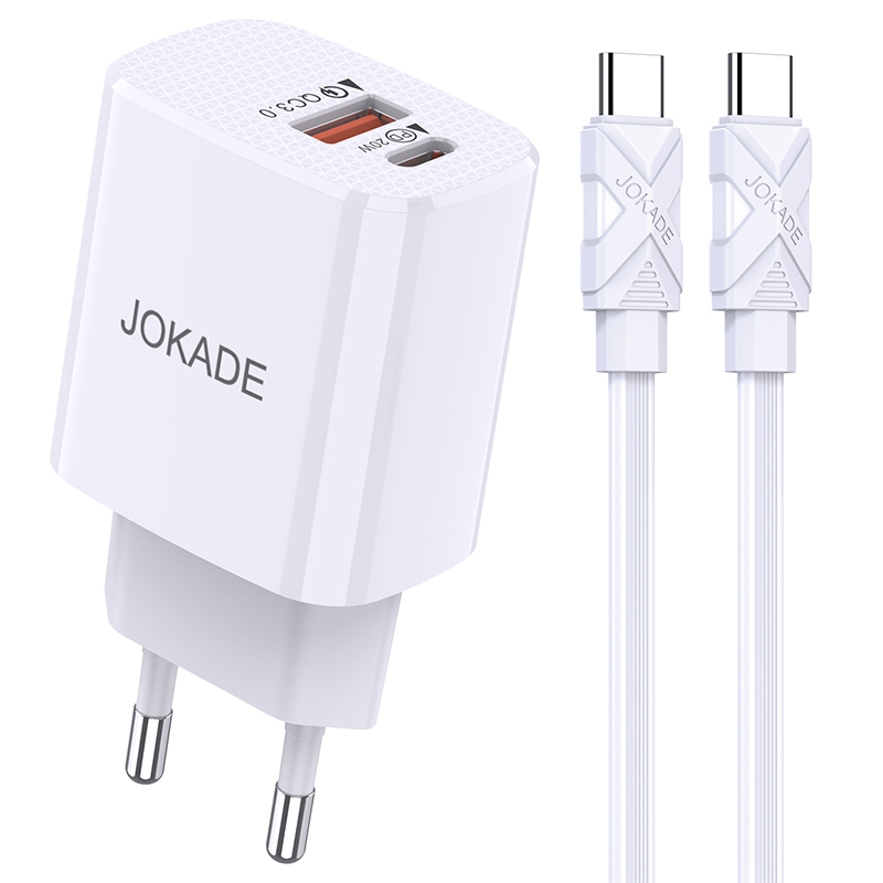 Caricabatterie ricarica rapida USB-C + USB-A 20W con cavo USB-C - USB-C 1m bianco JB042 F4785 Jokade