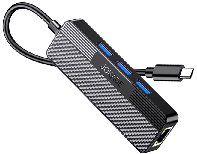 Adattatore hub USB-C 4 in 1 3xUSB 3.0 1xRJ45 Gigabit nero JC009-F F4810 Jokade