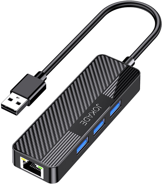 Adattatore hub USB 4 in 1 3xUSB 3.0 e 1xRJ45 Gigabit nero F4815 Jokade