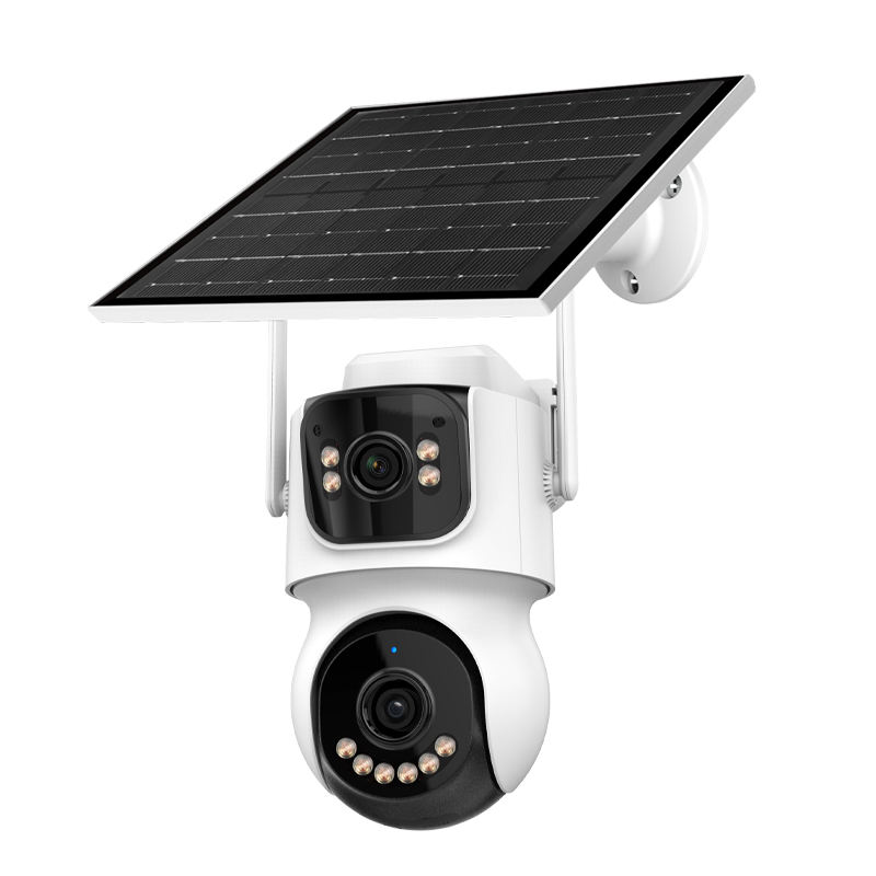 Telecamera di sorveglianza solare WiFi 360° bianca con pannello solare WB653 
