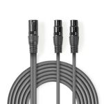 Cavo Audio XLR Bilanciato | Maschio a 3 Pin XLR - 2x Femmina a 3 Pin XLR | 1.5 m | Grigio ND1180 Nedis