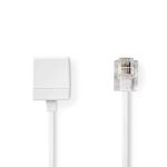 Telecom Extension Cable | RJ11 Male | RJ11 Female | 10.0 m | Cable design: Flat | Plating: Gold Plated | Cable type: RJ11 | White | Label NETCGL90205WT100 Nedis