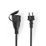 Power Extension Cable | Plug with earth contact male | Plug with earth contact female | Straight | Straight | Nickel Plated | 20.0 m | Round | IP44 | Black | Shrink Pack NEPECN120FBK Nedis