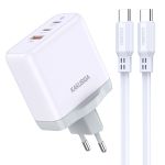 Caricabatterie rapido 65W 2 USB-C + 1 USB-A bianco con cavo Type-C 1m KSC-933 F4620 Kakusiga