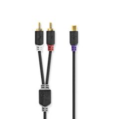 Stereo Audio Cable | 2x RCA Male | RCA Female | Gold Plated | 0.20 m | Round | Anthracite | Box NECABW24020AT02 Nedis