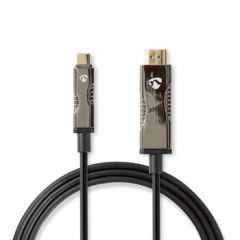 Active Optical USB Cable | USB-C Male | HDMI Connector | 18 Gbps | 50.0 m | Round | PVC | Black | Gift Box NECCBG6410BK500 Nedis