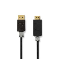 DisplayPort Cable | DisplayPort Male | HDMI Connector | 4K@30Hz | Gold Plated | 3.00 m | Round | PVC | Anthracite | Box NECCBW37100AT30 Nedis