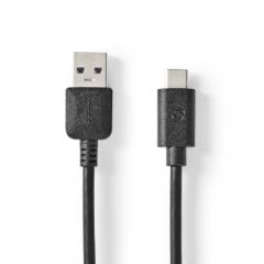 USB Cable | USB 3.2 Gen 1 | USB-A Male | USB-C Male | 60 W | 5 Gbps | Nickel Plated | 2.00 m | Round | PVC | Black | Box NECCGW61600BK20 Nedis