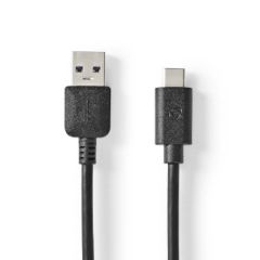 USB Cable | USB 3.2 Gen 2 | USB-A Male | USB-C Male | 60 W | 10 Gbps | Nickel Plated | 1.00 m | Round | PVC | Black | Box NECCGW61650BK10 Nedis