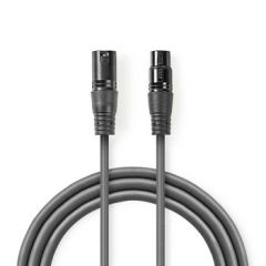 Balanced Audio Cable | XLR 3-Pin Male | XLR 3-Pin Female | Nickel Plated | 1.50 m | Round | PVC | Dark Grey | Carton Sleeve NECOTH15010GY15 Nedis