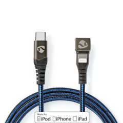 USB Cable | USB 2.0 | Apple Lightning 8-Pin | USB-C Male | 60 W | 480 Mbps | Nickel Plated | 1.00 m | Round | Braided / Nylon | Black / Blue | Cover Window Box NEGCTB39650AL10 Nedis