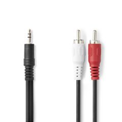 Stereo Audio Cable | 3.5 mm Male | 2x RCA Male | Nickel Plated | 10.0 m | Round | Black | Box NECAGB22200BK100 Nedis